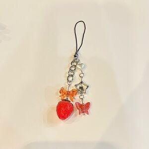 Handmade strawberry red bow phone charm/keychain
